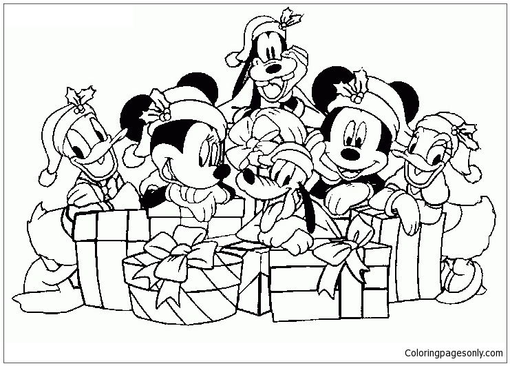 Mickey Mouse en vrienden Kerst kleurplaat