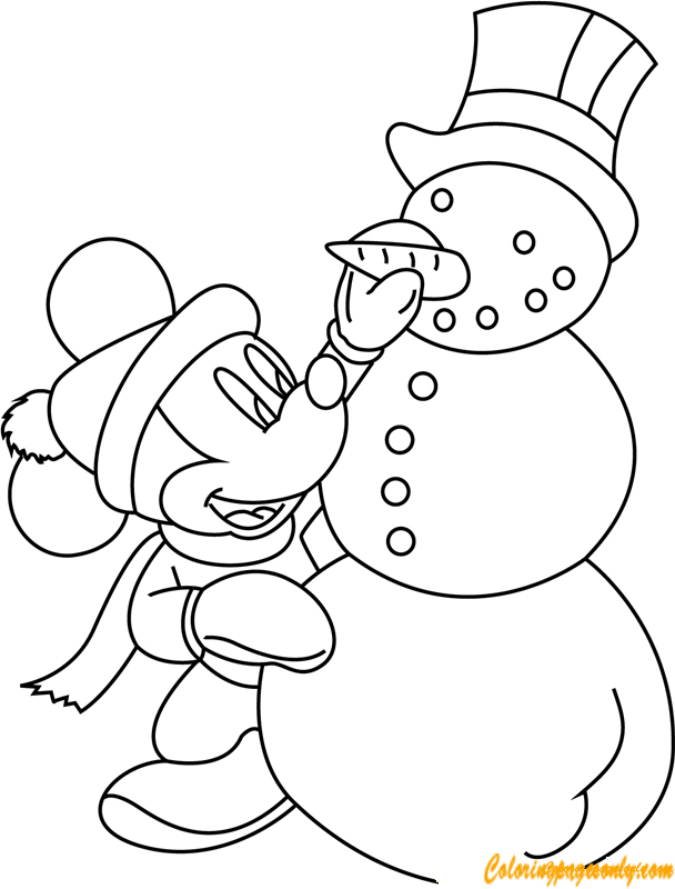 Mickey Mouse Making Snowman Coloring Pages - Holidays ...