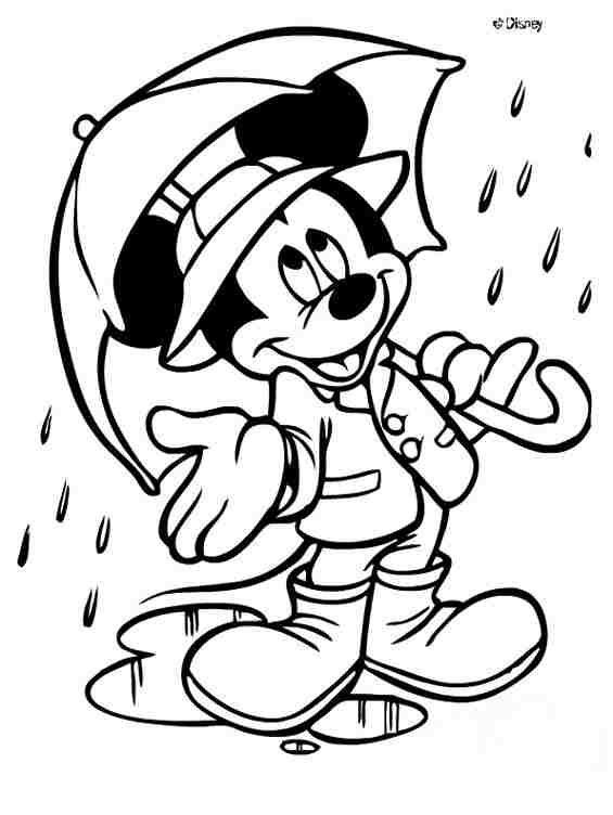 Mickey Mouse lacht in de regen Kleurplaat