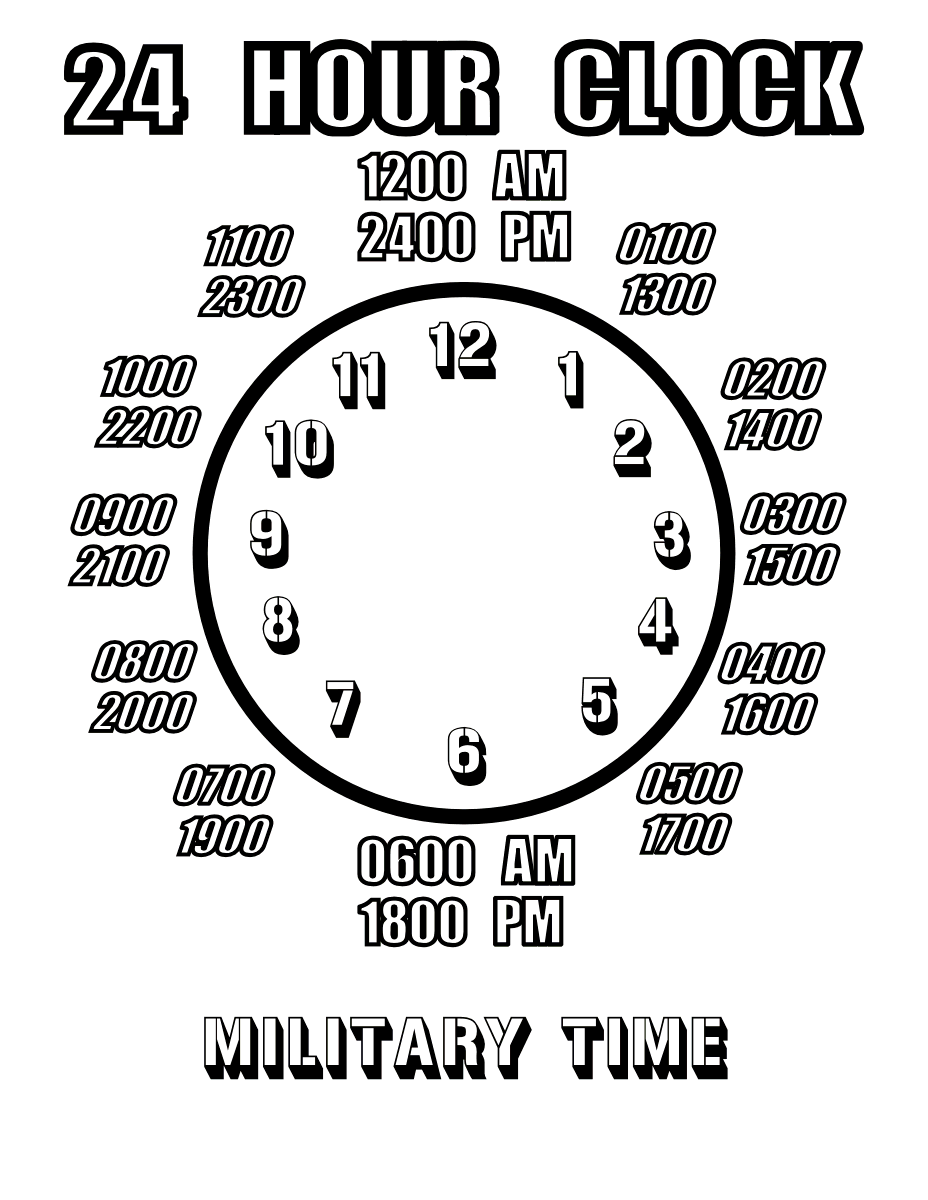 Página para colorir do relógio de 24 horas