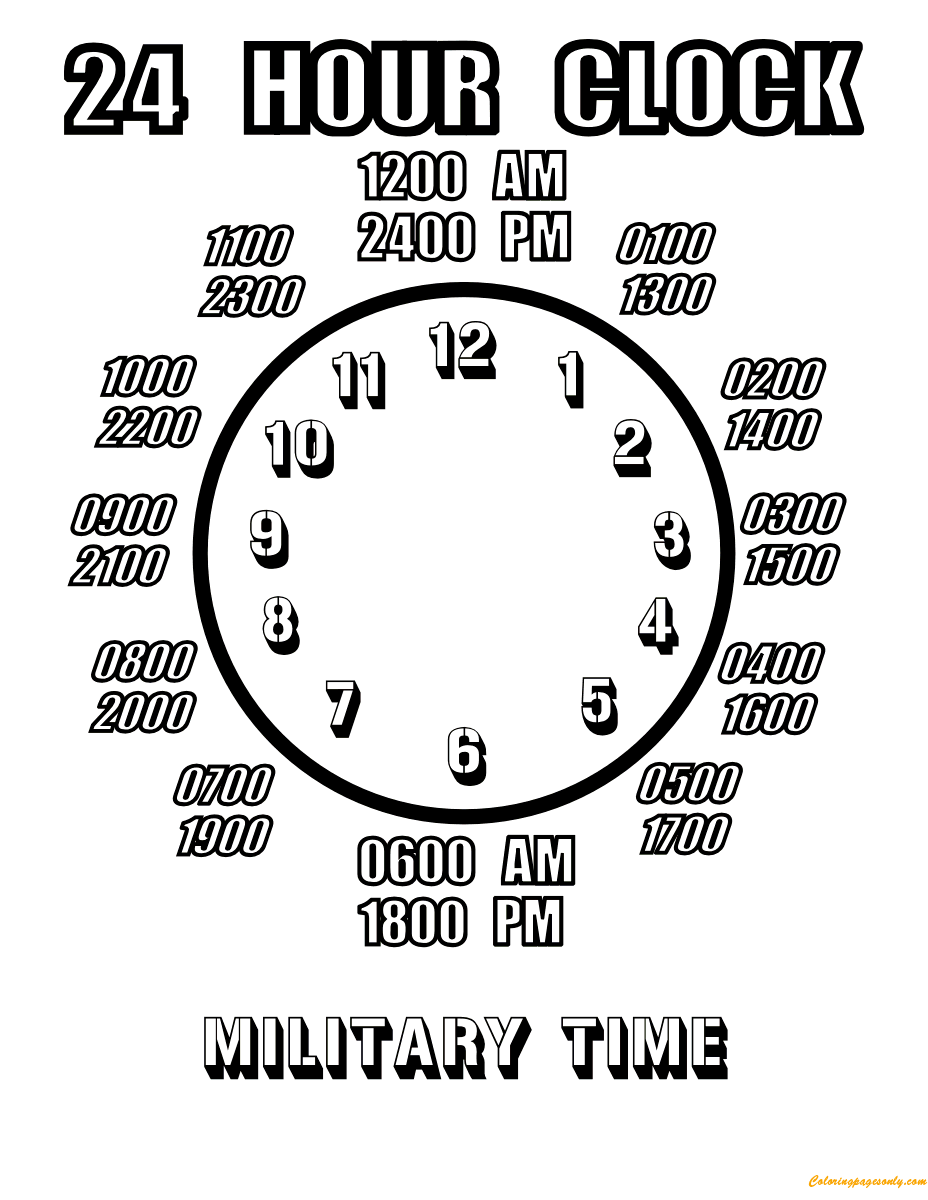 24 Hour Clock Coloring Pages Clock Coloring Pages Coloring Pages For Kids And Adults