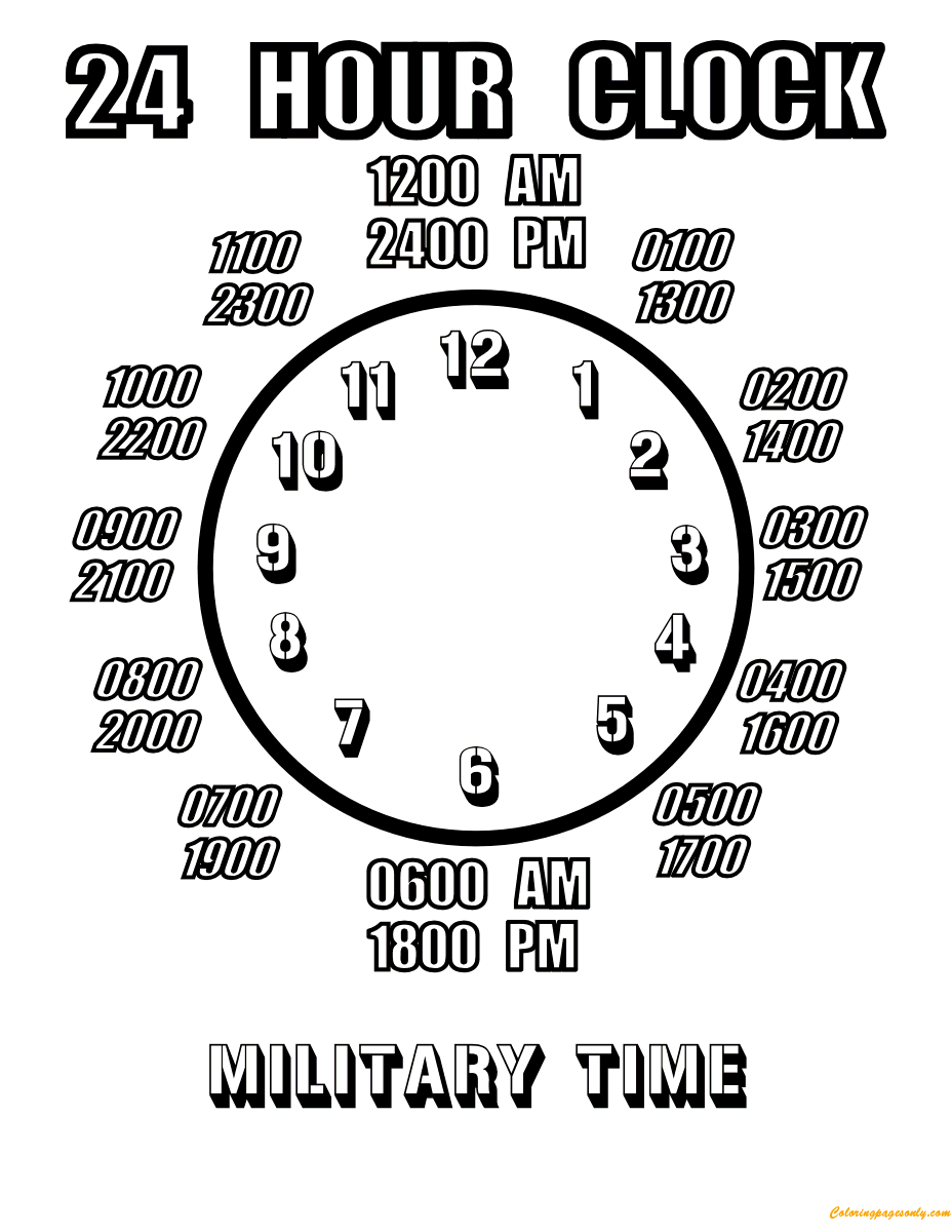 24 Hour Clock Coloring Pages Clock Coloring Pages Coloring Pages