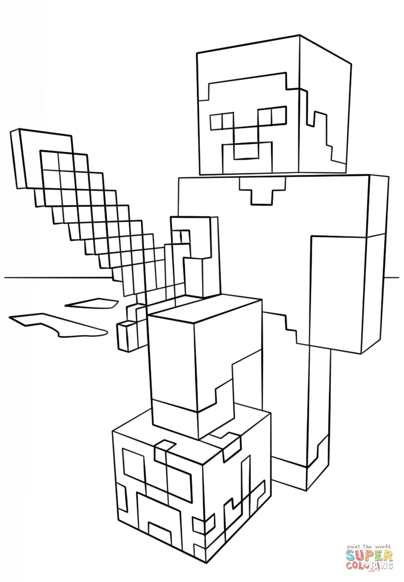 Minecraft Steve with Diamond Sword from Minecraft Coloring Pages