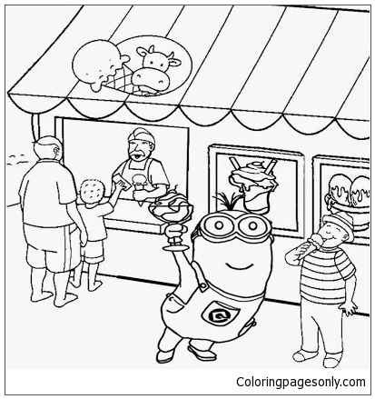 Minion buy a ice cream before the ice cream shop Coloring Pages