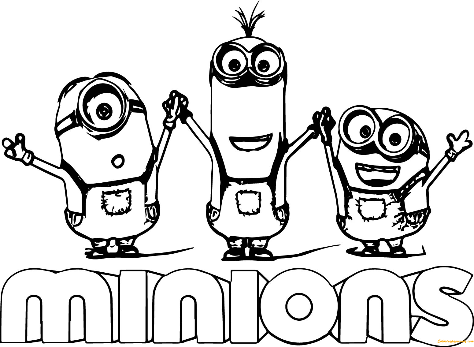 Minion Kevin With Two Minions Coloring Page Free Printable Coloring Pages