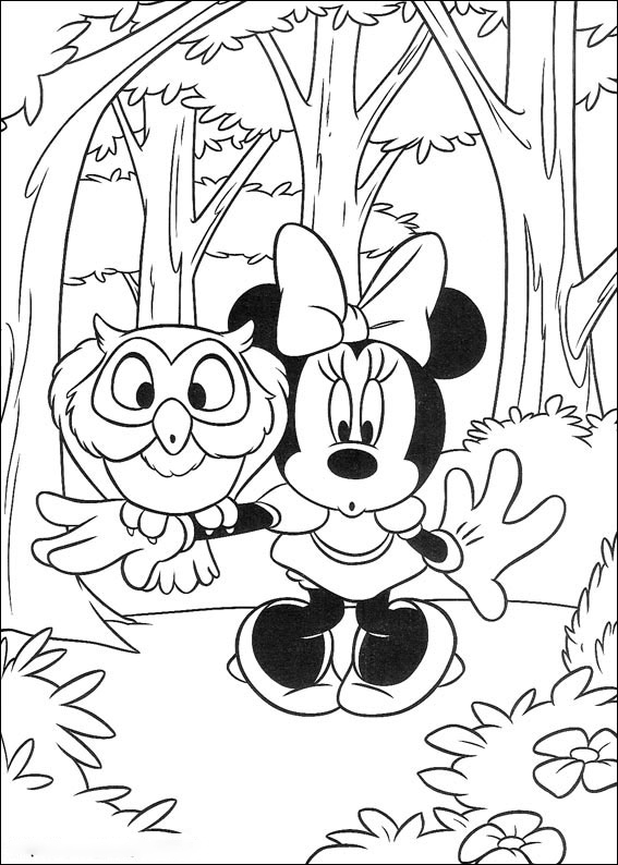 Minnie And An Owl Coloring Pages