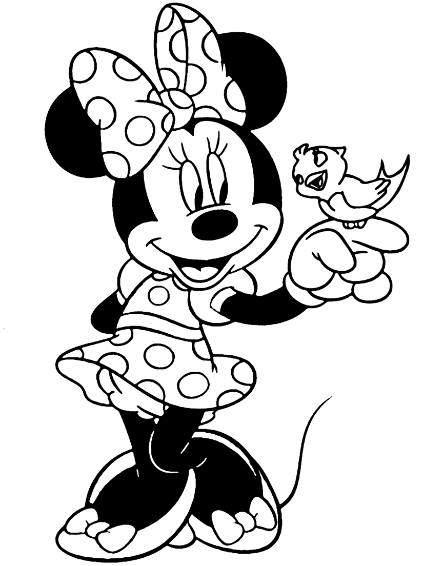 Minnie has a bird Coloring Page