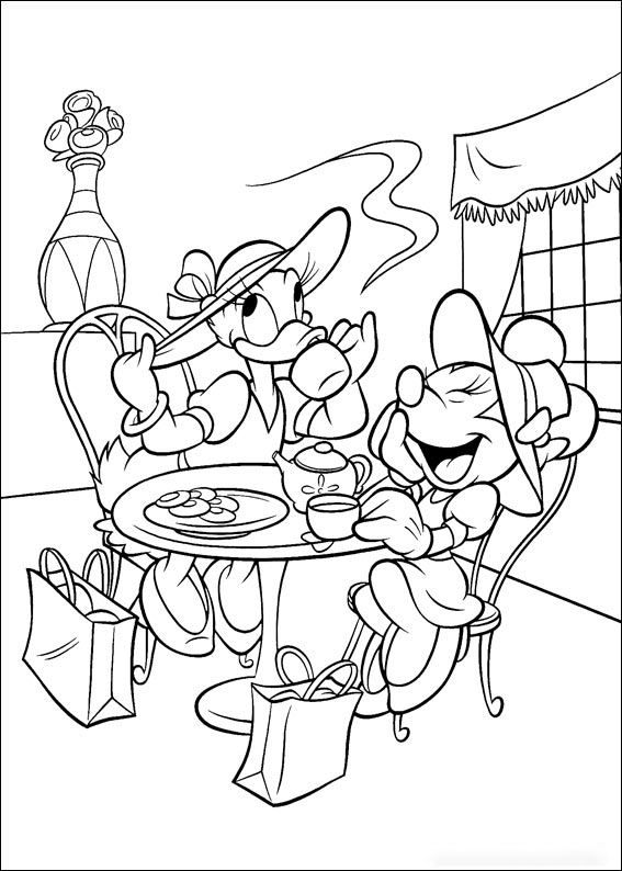 Minnie Mouse and Daisy Duck drink tea Coloring Page