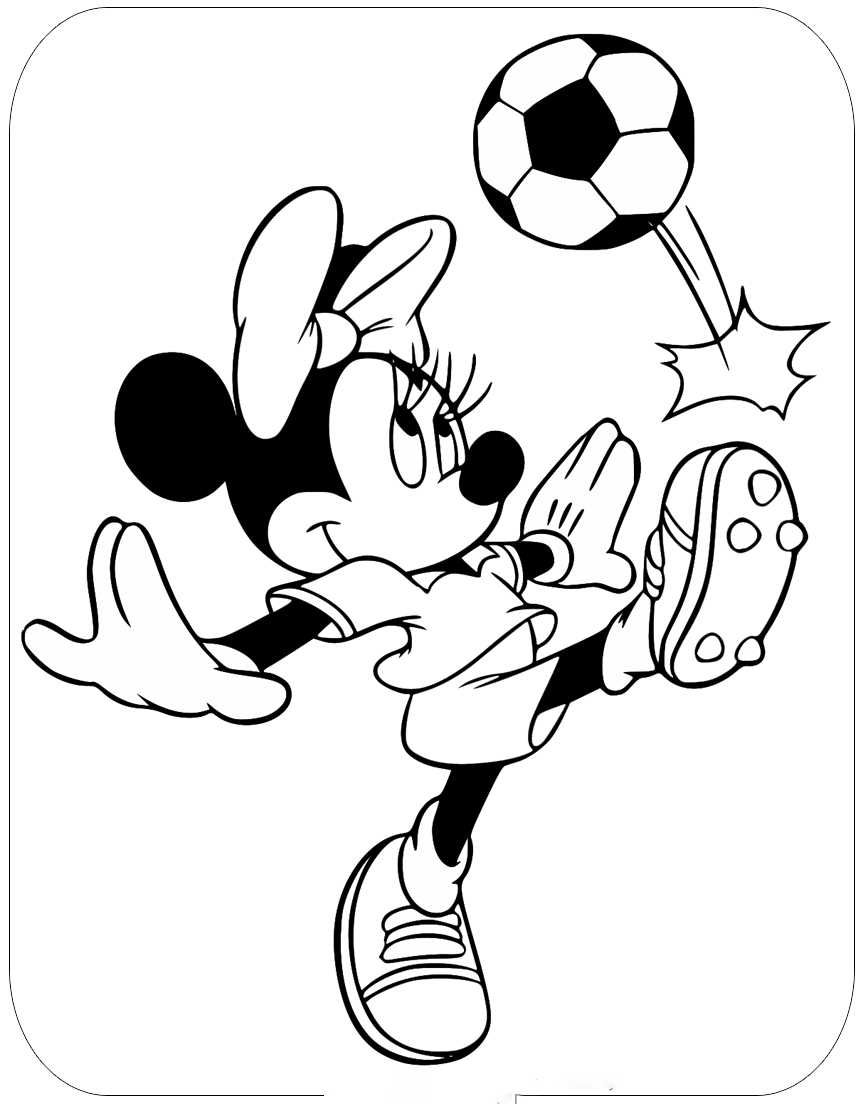 Minnie Mouse speelt voetbal Kleurplaat