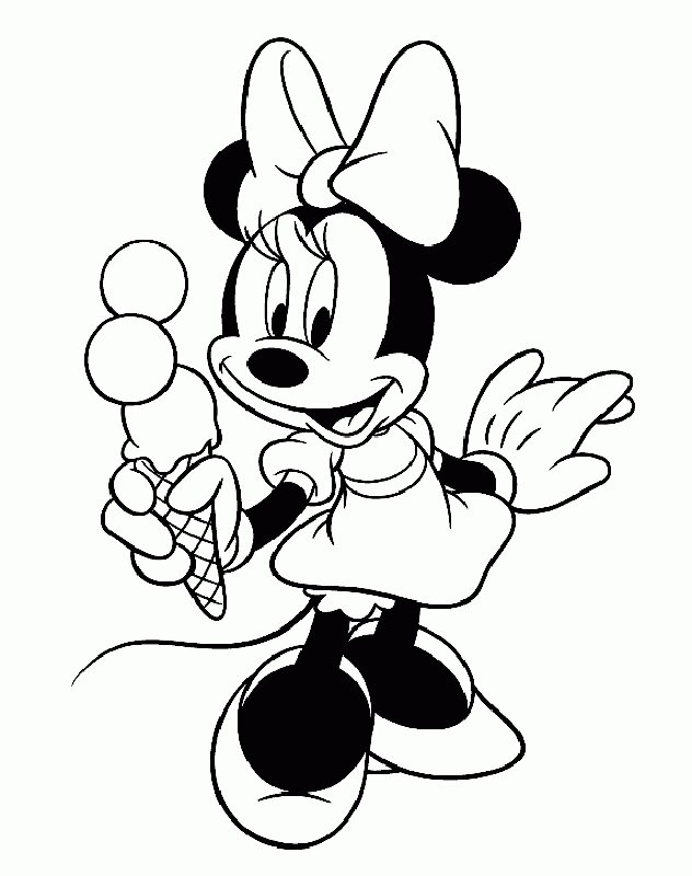 Minnie Mouse met ijs Kleurplaat