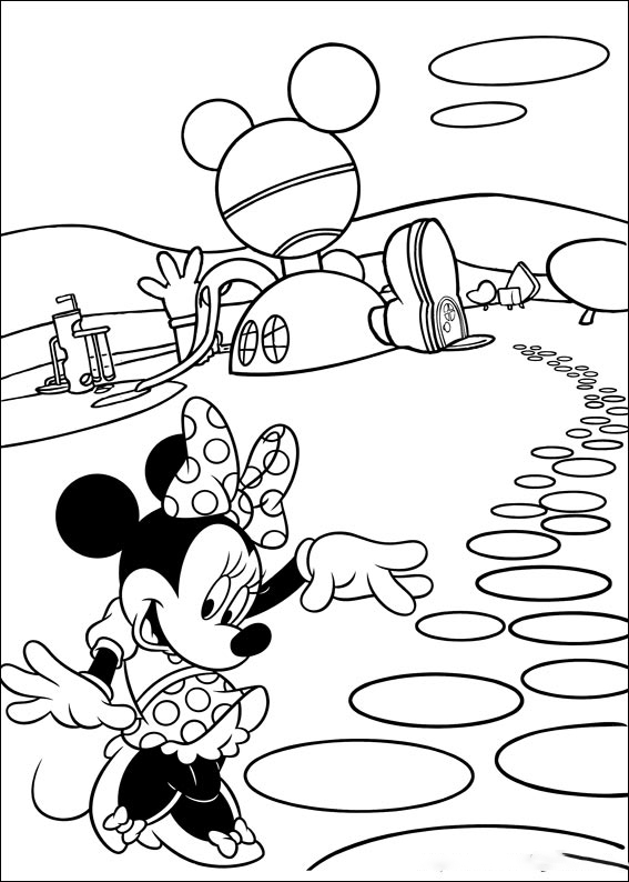 Minnie walk on the road Coloring Pages