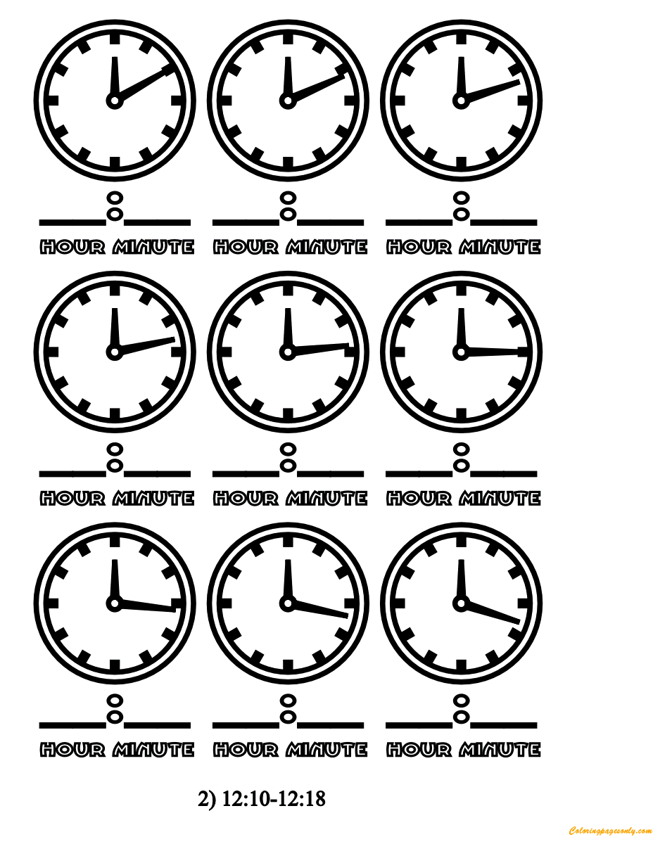 Minutes Clock Faces Coloring Page Free Printable Coloring Pages