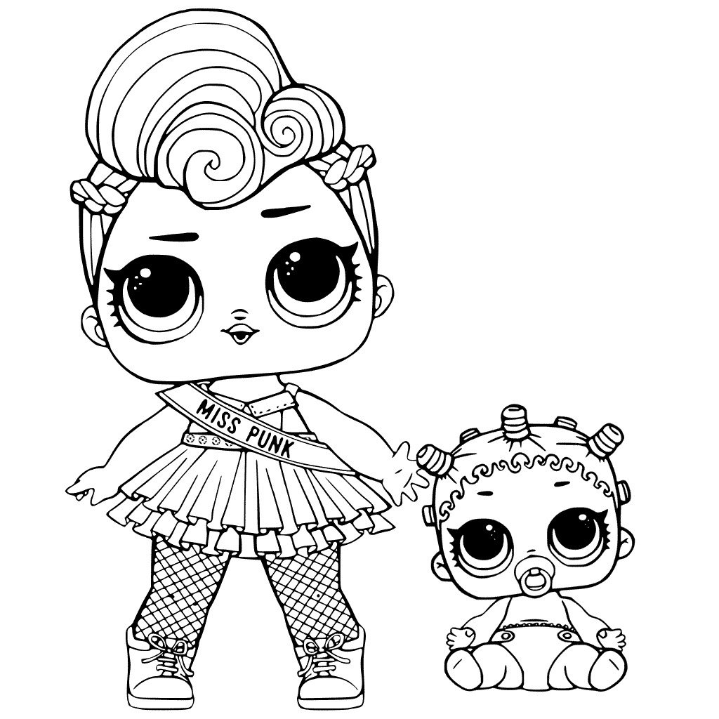 Pagina da colorare di Lol Surprise Doll Miss Punk e Baby Lil Queen