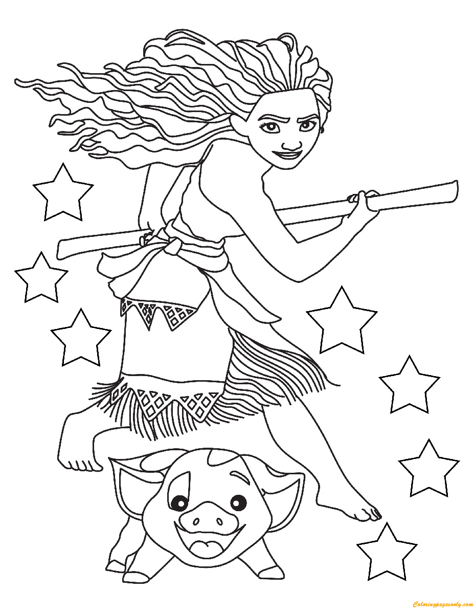 Moana And Pig Ready Coloring Page - Free Printable Coloring Pages