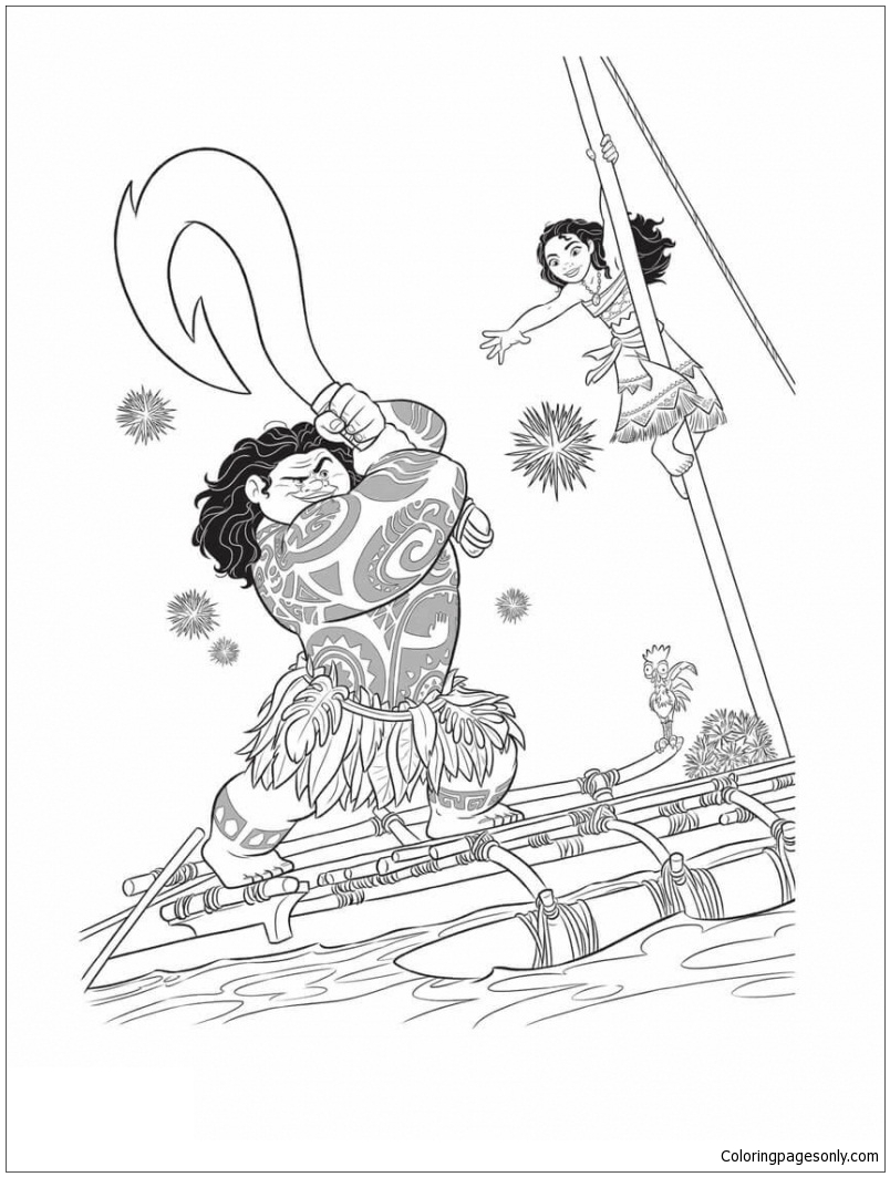 Moana Pestering Maui Coloring Pages