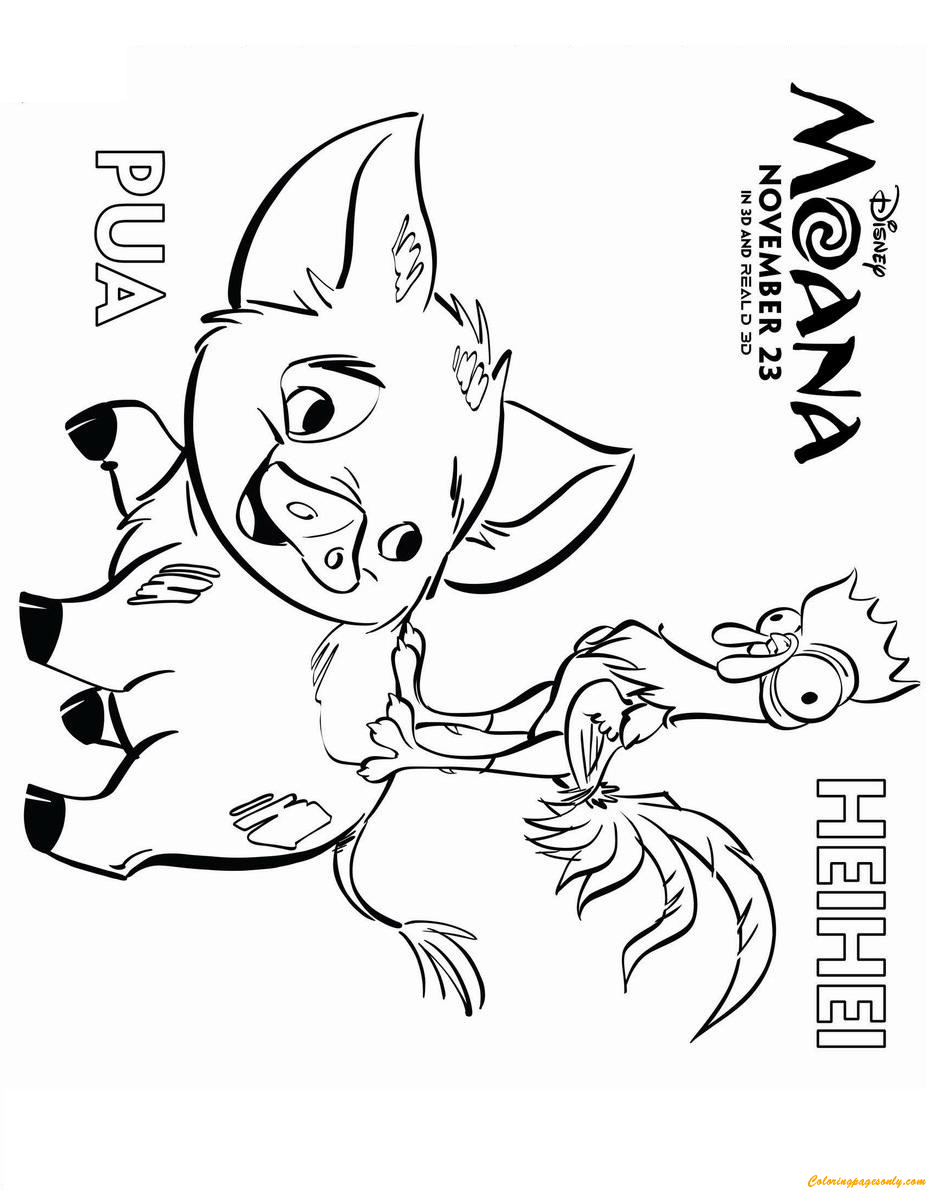 Moana Pua Pig and Heihei Coloring Page - Free Coloring ...