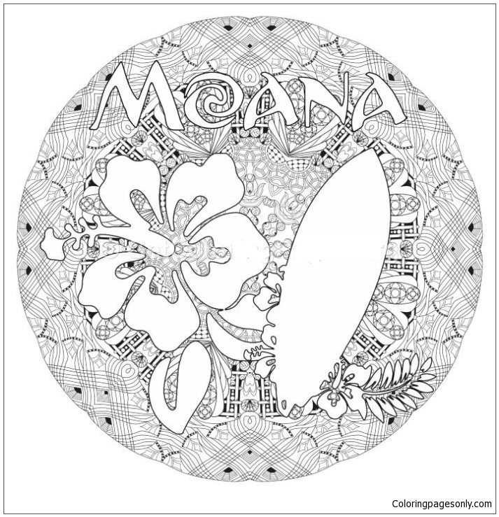 Moana Surfboard and Flower Coloring Pages
