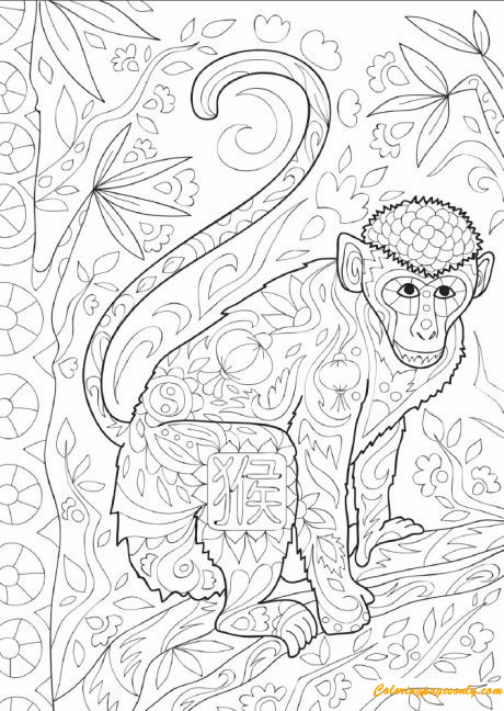 Monkey Climbing Tree Coloring Pages