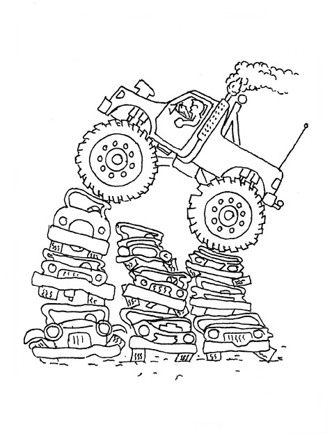 Monster Truck Crushing Cars Coloring Page