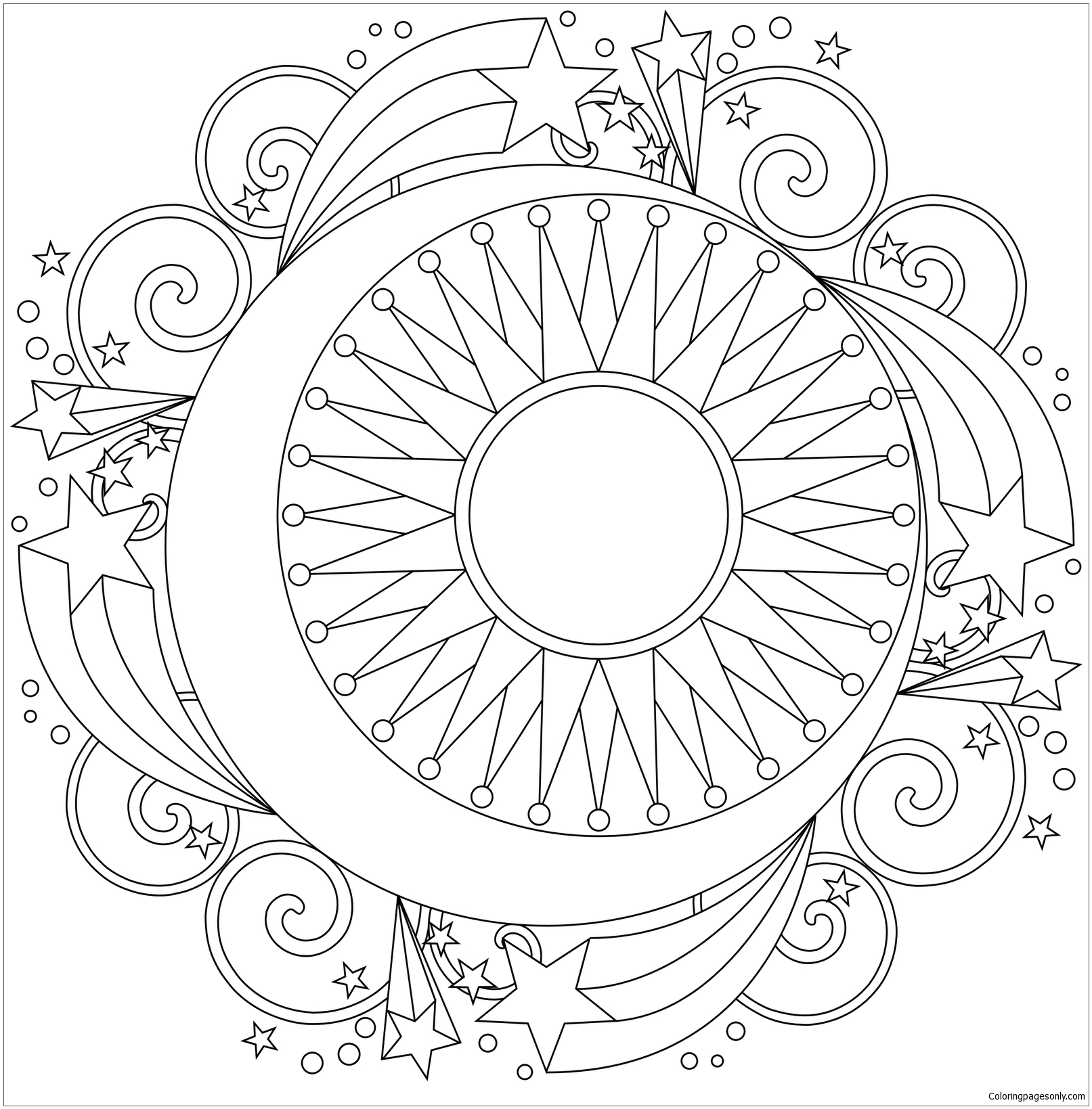 Moon and Star Mandala Coloring Page - Free Printable Coloring Pages