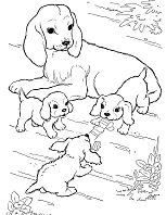Mother Dog Watching Her Puppies Play Coloring Page