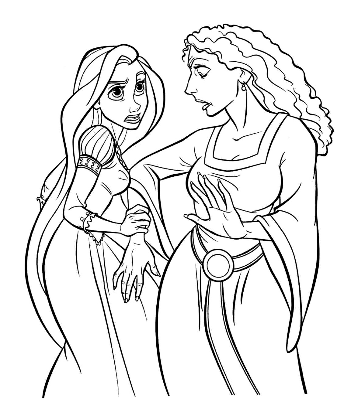 Mother Gothel Sees Rapunzel Coloring Pages