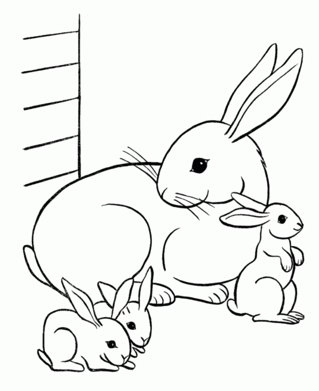 Mother Rabbit and three baby ones Coloring Page
