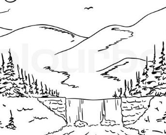 Waterfall, River And Forest Coloring Pages - Nature & Seasons Coloring