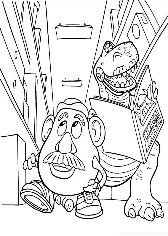 Mr.Potato Head is talking to Rex Coloring Page