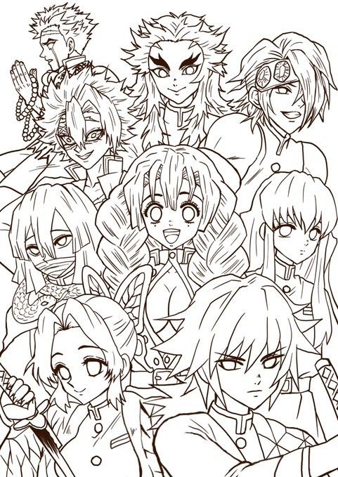 Multi Demon Slayer Coloring Page