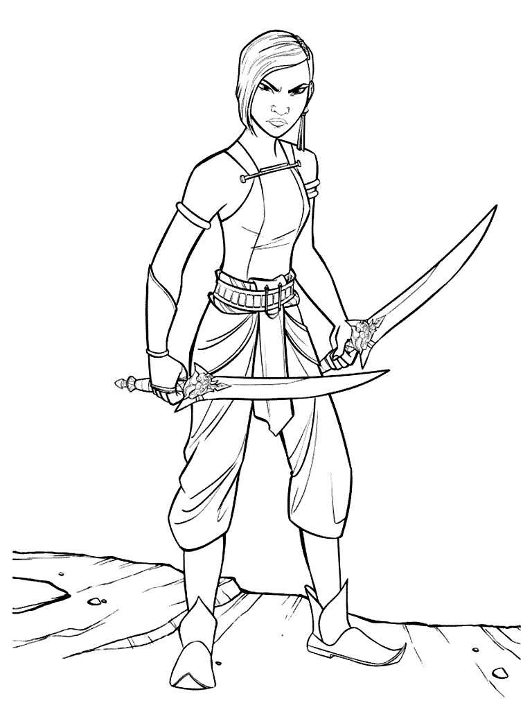 Namaari Princess from Raya and the Last Dragon holds her Scimitar Coloring Pages