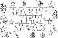 Happy New Year Text Coloring Page