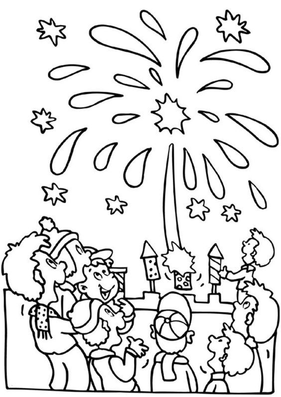 New Year With Firework Coloring Page
