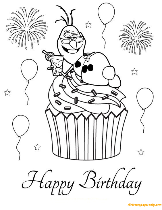 Nice Happy Birthday Cupcake Coloring Page