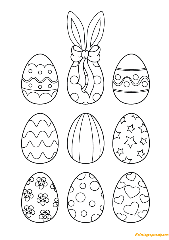 Nine Easter Eggs Coloring Page