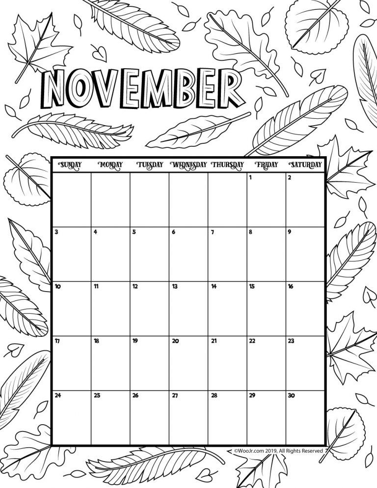 November Calendar 2021 Coloring Pages Calendar For 2021 Coloring 