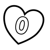 Numéro 0 dans la page de coloriage de coeur