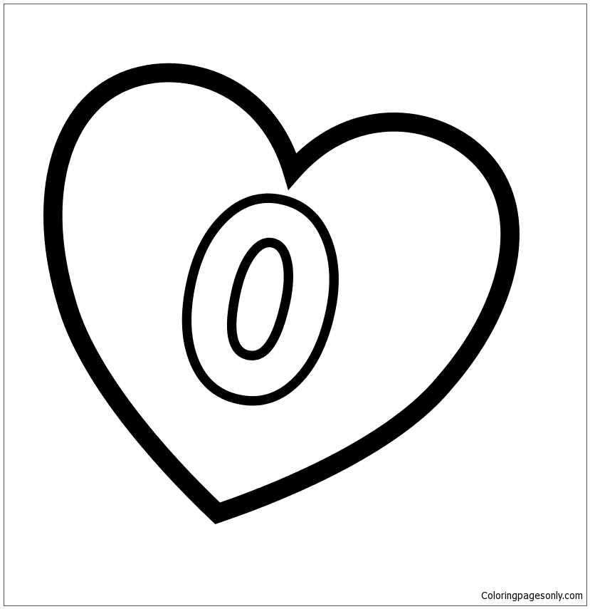 Number 0 In Heart Coloring Pages