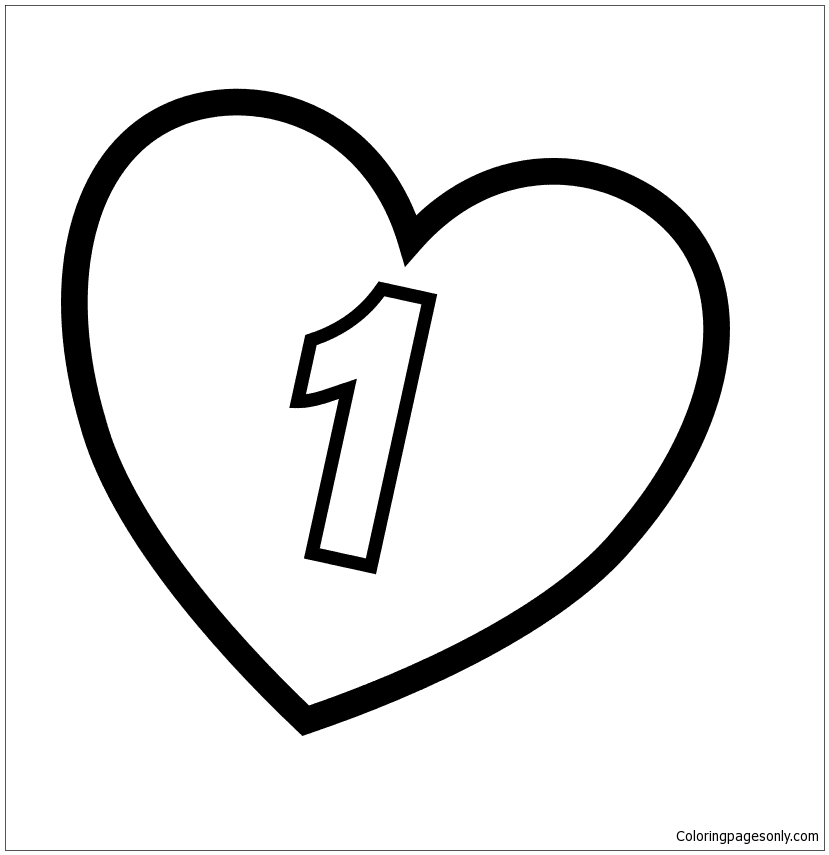 Number 1 in Heart Coloring Page