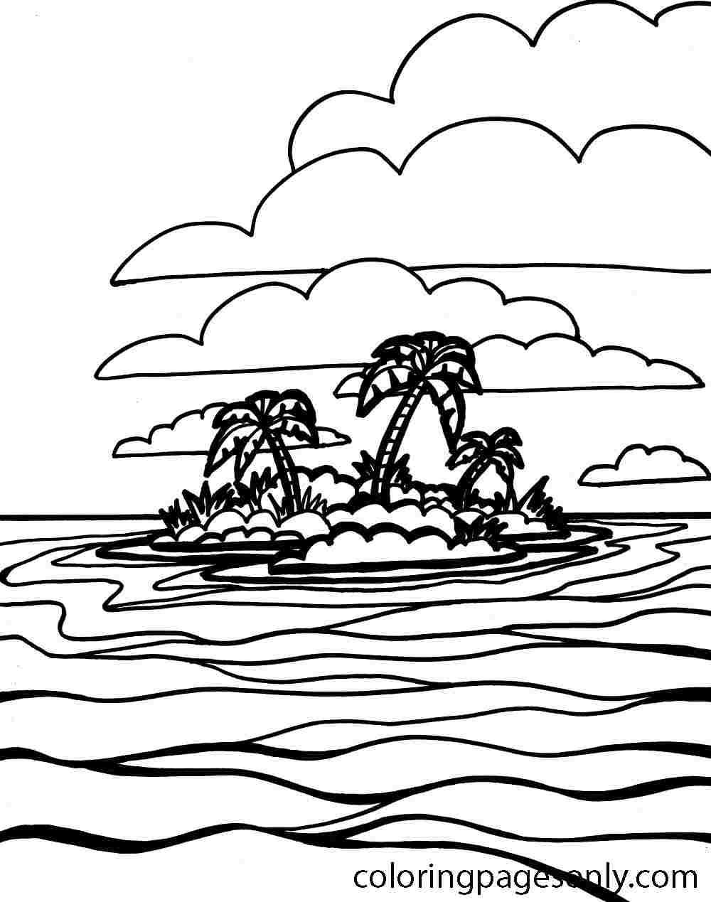 Oasis on the ocean floor Coloring Page