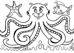 Octopus en vis kleurplaat
