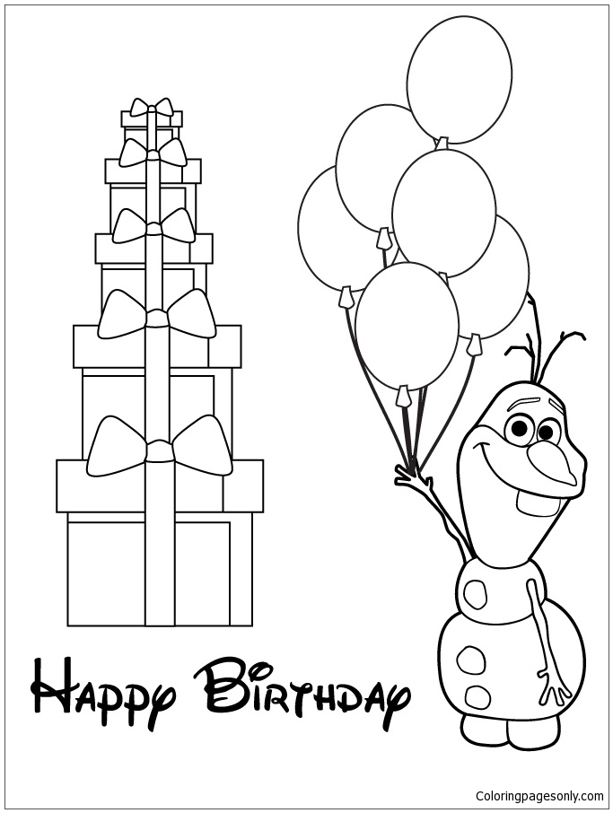 Coloriage Olaf tenant des ballons