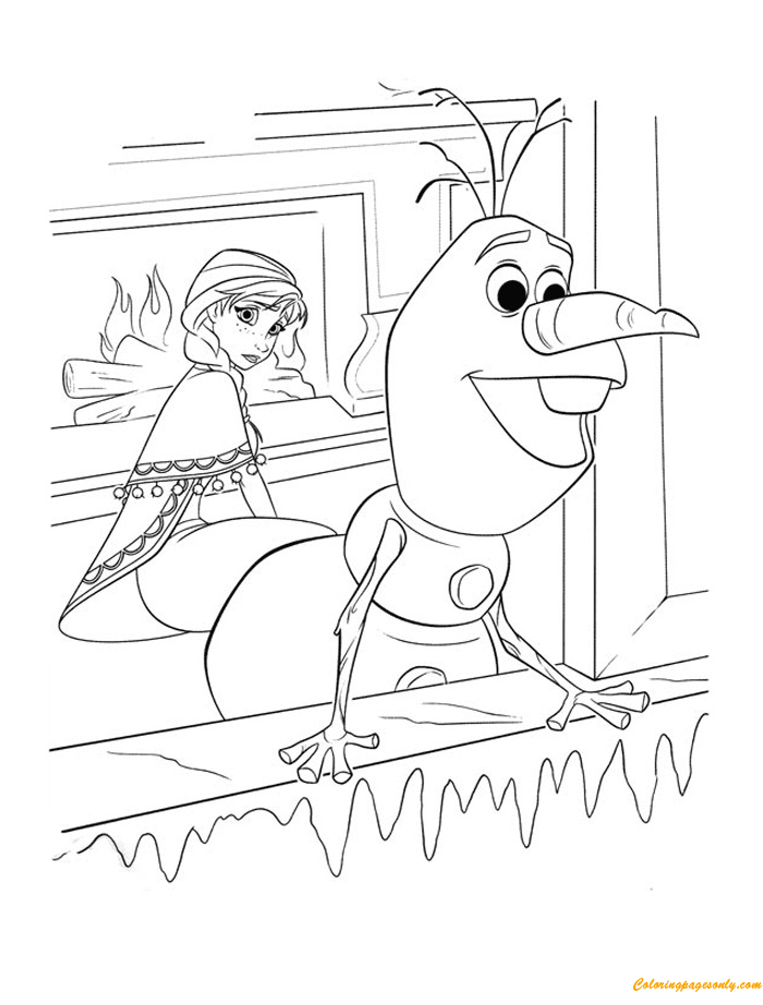 Olaf Looking Out The Window Coloring Pages