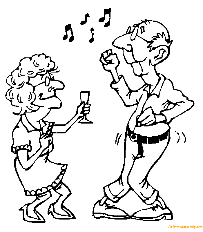 Desenho para colorir de casal de velhos dançando