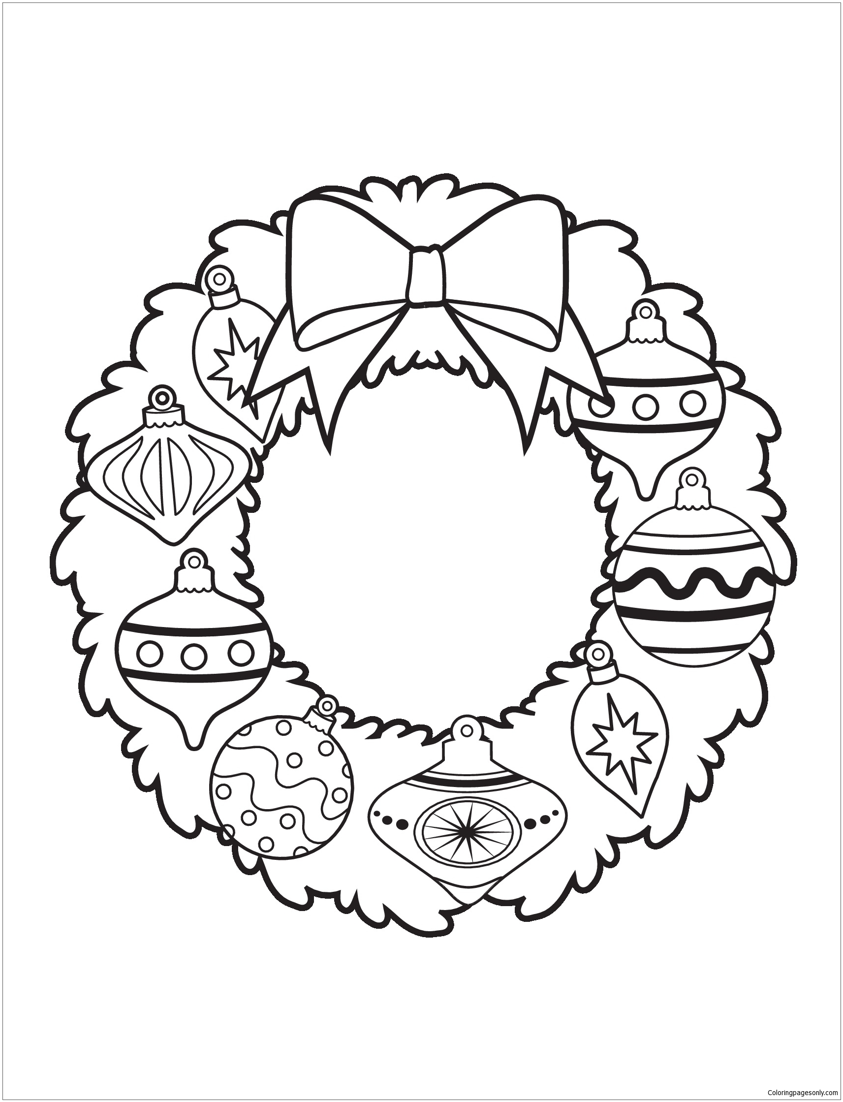 Ornament Wreath Christmas Coloring Pages - Holidays ...