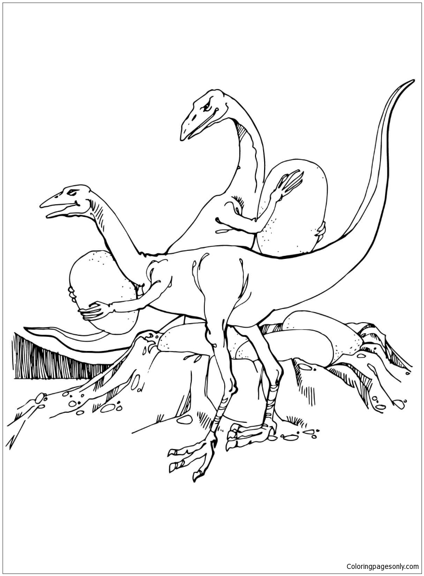 Oviraptores roubando ovos de dinossauros de dinossauros saurísquios