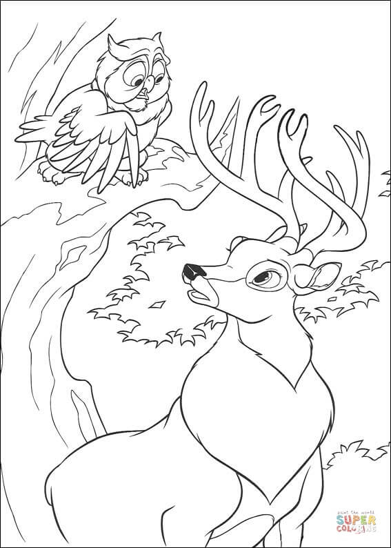 Owl And Roe  from Bambi Coloring Pages