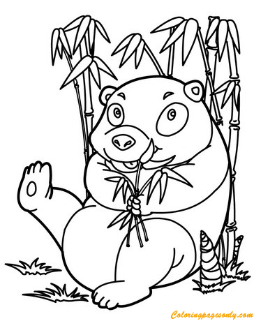Panda Is Under Bamboo Coloring Page