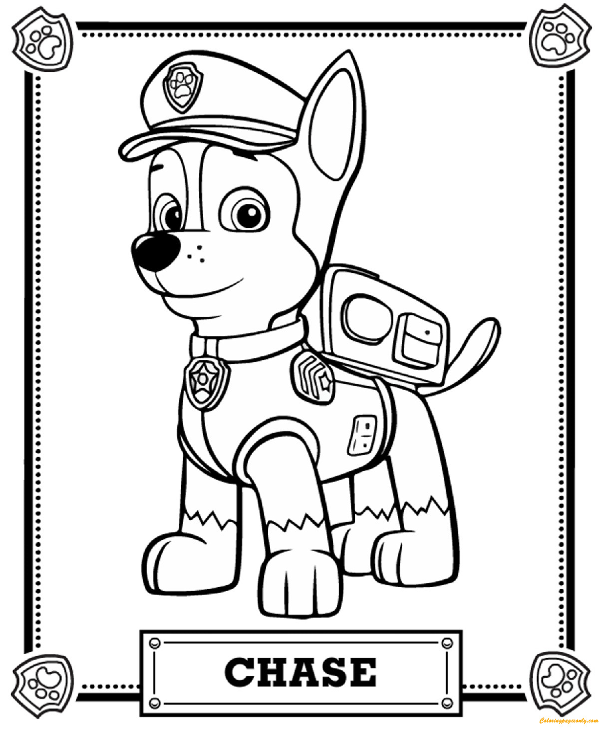 paw patrol chase coloring pages  cartoons coloring pages