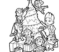 Paw Patrol decorate the Christmas tree Coloring Page
